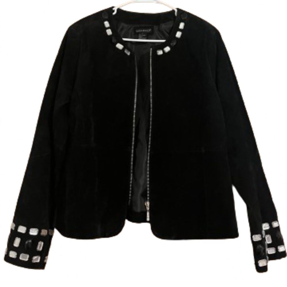 Karen Arnold Women’s Black Genuine Suede Leather Jacket with Stones Sz- M/L